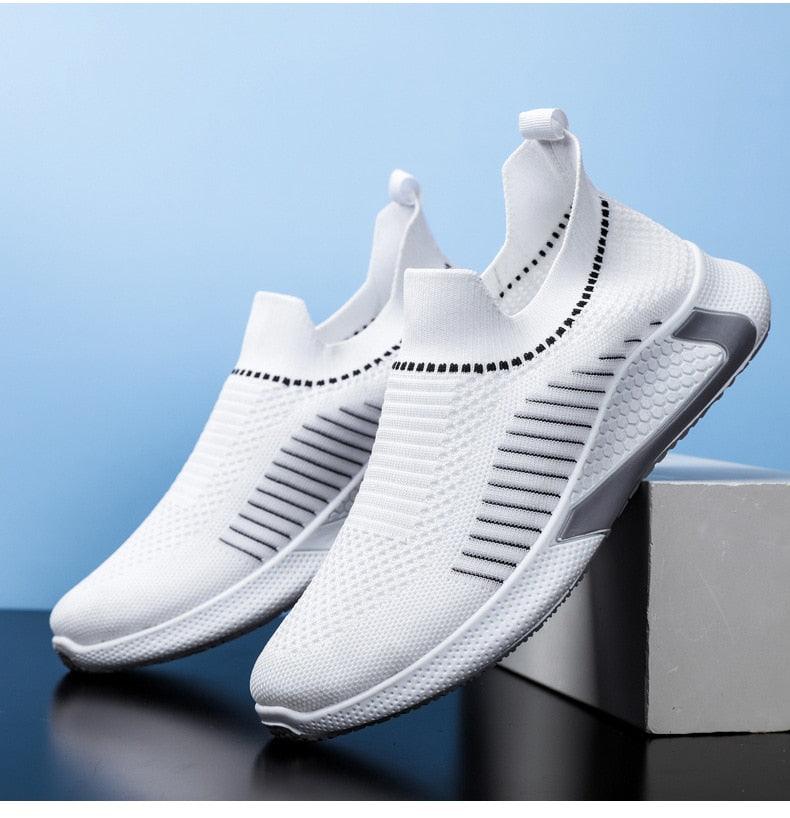Elegant Sport Mens Sneakers Stevvex white knit upper slip-on breathable lightweight sole on Tampa Home & Garden Store