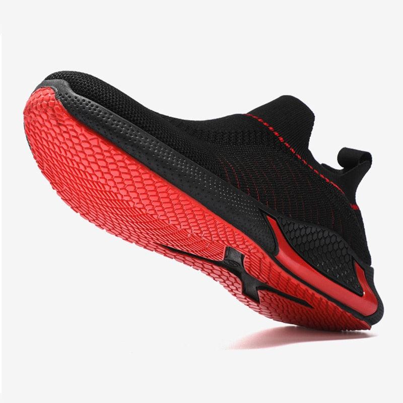Stevvex Elegant Sport Mens Sneakers black breathable mesh upper red lightweight outsole on Tampa Home & Garden Store