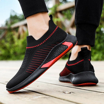 Stevvex Elegant Sport Mens Sneakers knit black red lightweight breathable running shoes on Tampa Home & Garden Store