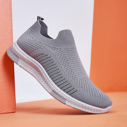 Stevvex men's knit sneakers, gray lightweight breathable mesh slip-on running shoes on Tampa Home & Garden Store