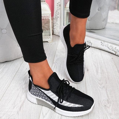 Elegant Sport women's lace-up mesh sneakers black upper white sole breathable casual walking on Tampa Home & Garden Store