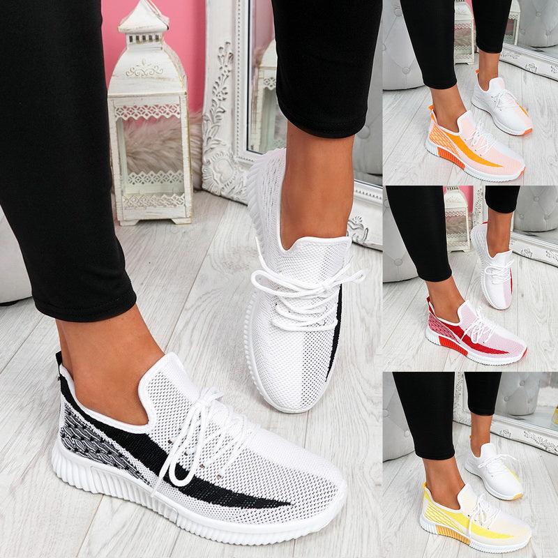 Stevvex Elegant Sport women's lace-up mesh sneakers white, color accents, 4 colorways on Tampa Home & Garden Store