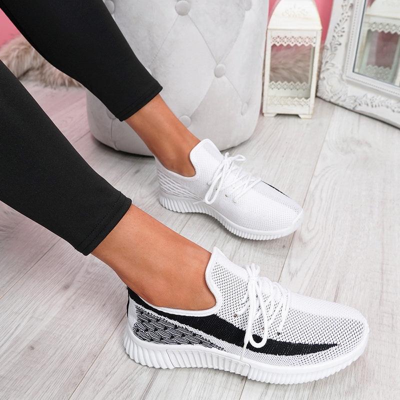 Women's white mesh sneakers lace-up Stevvex breathable casual walking shoes on Tampa Home & Garden Store