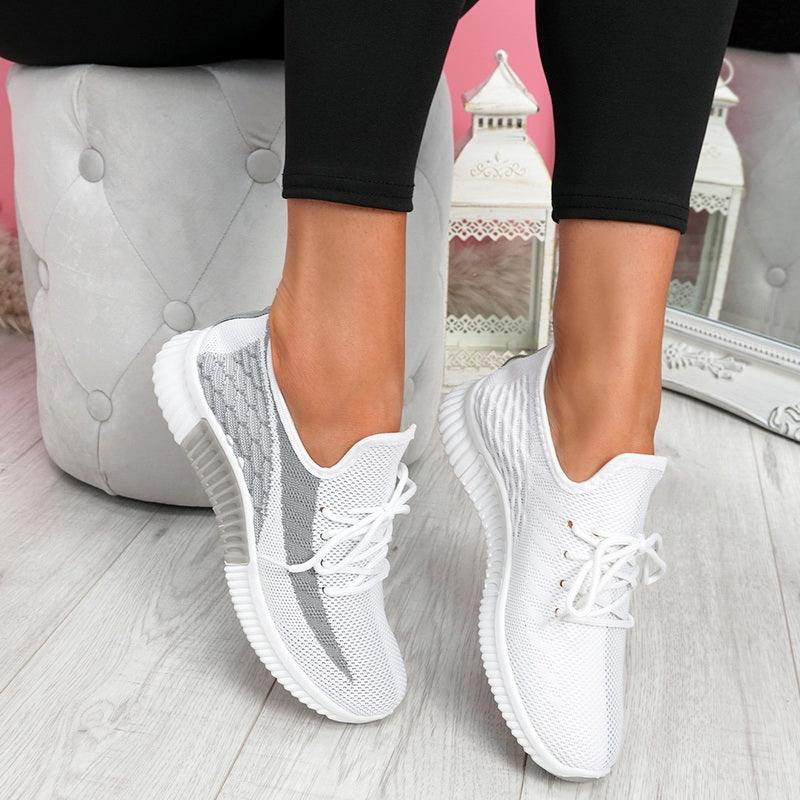 Stevvex Elegant Sport women's white mesh lace-up sneakers with breathable knit pair on Tampa Home & Garden Store