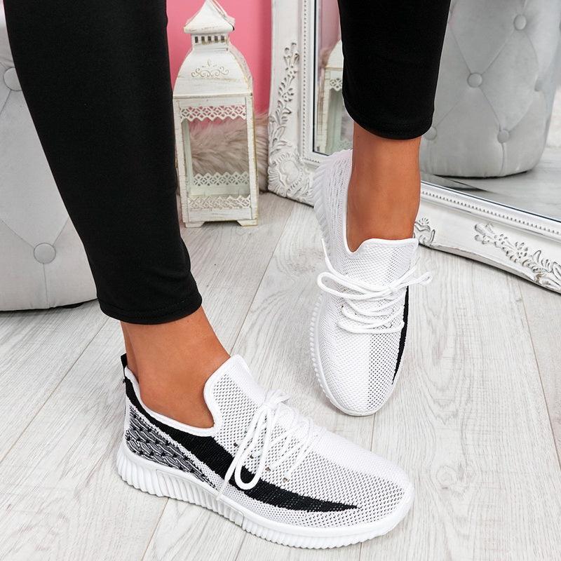 Stevvex women's mesh sneakers pair white with black accents, lace-up, round toe, breathable on Tampa Home & Garden Store