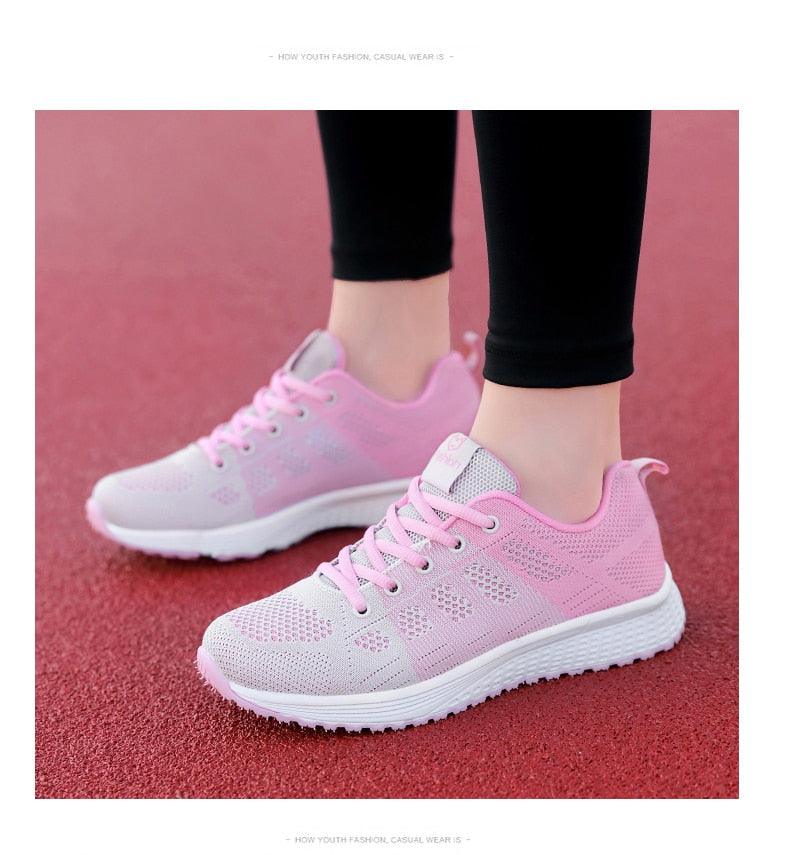 Sneakers pink mesh lace-up for women, breathable lightweight casual tennis shoes on Tampa Home & Garden Store