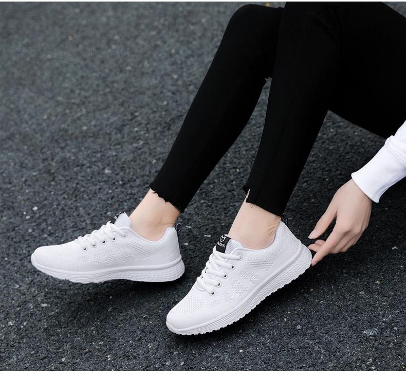 Stevvex white mesh sneakers with lace-up design, lightweight breathable casual shoes on Tampa Home & Garden Store