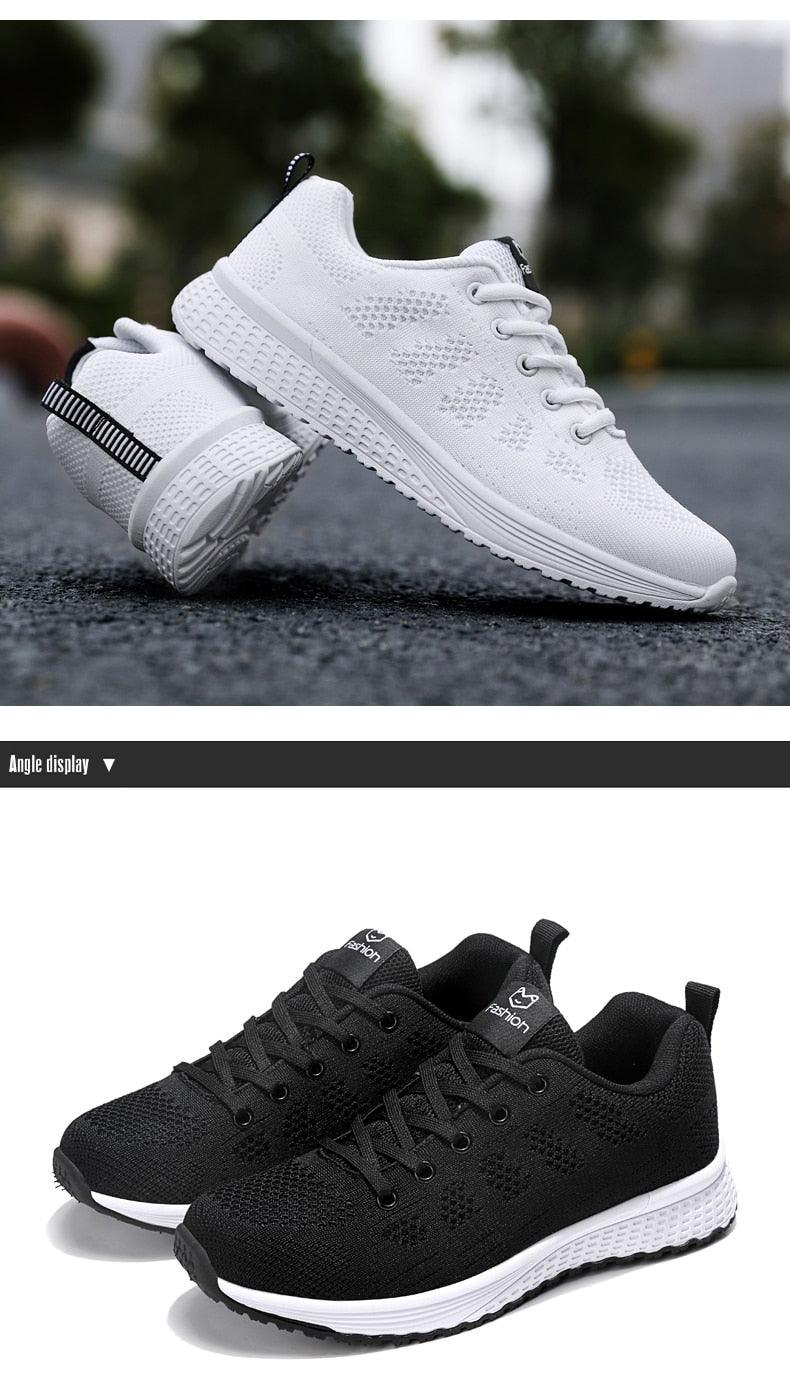 Stevvex womens sneakers white mesh lace-up pair and black mesh colorways with white sole on Tampa Home & Garden Store