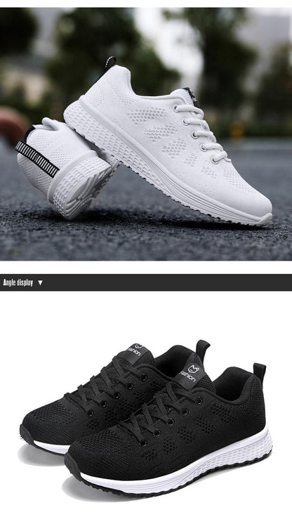 Stevvex womens sneakers white mesh lace-up pair and black mesh colorways with white sole on Tampa Home & Garden Store