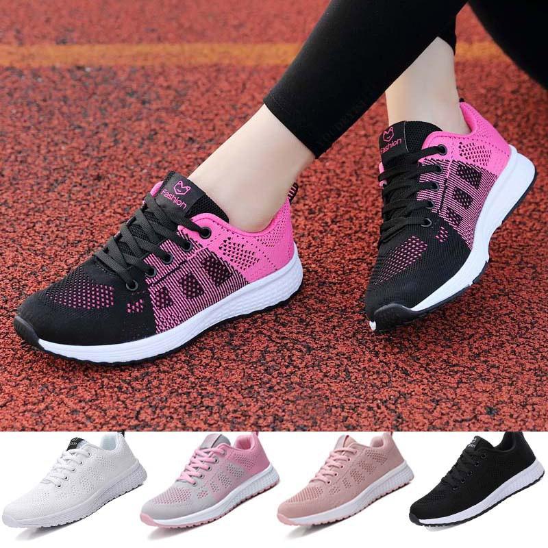 Stevvex women's mesh sneakers black pink lace-up casual athletic shoes 6 colors on Tampa Home & Garden Store