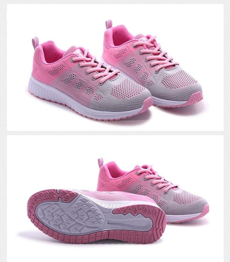 Stevvex pink gray mesh athletic sneakers pair, lace-up, breathable, non-slip outsole on Tampa Home & Garden Store