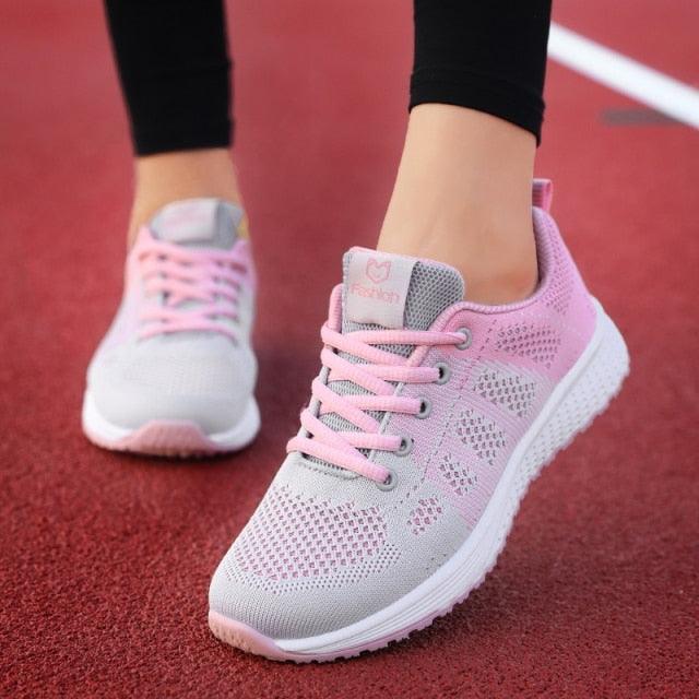 Stevvex women's sneakers ST85SH4547WUO, two pink-gray mesh lace-up breathable lightweight on Tampa Home & Garden Store