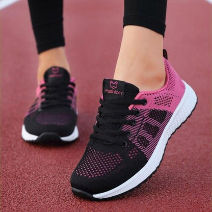 Stevvex Sport Womens Sneakers pink black mesh lace-up lightweight non-slip shoes on Tampa Home & Garden Store