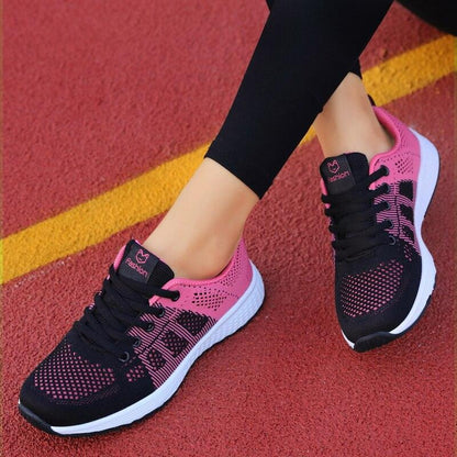 Stevvex women's lace-up mesh sneakers pink black breathable lightweight non-slip athletic shoes on Tampa Home & Garden Store