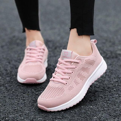 Stevvex women's pink mesh sneakers, lightweight breathable lace-up pair on Tampa Home & Garden Store