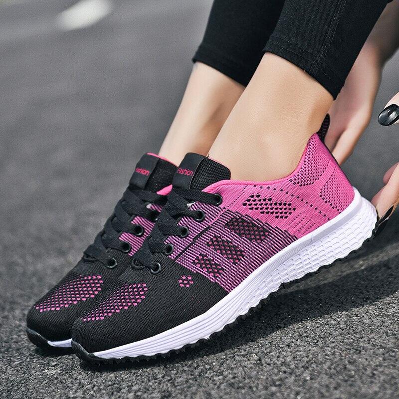 Stevvex Womens Sneakers black pink mesh lace-up lightweight breathable non-slip Tampa Store on Tampa Home & Garden Store