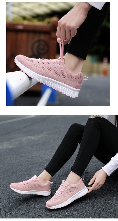 Stevvex two pink lace-up mesh sport sneakers for women lightweight breathable non-slip outsole on Tampa Home & Garden Store