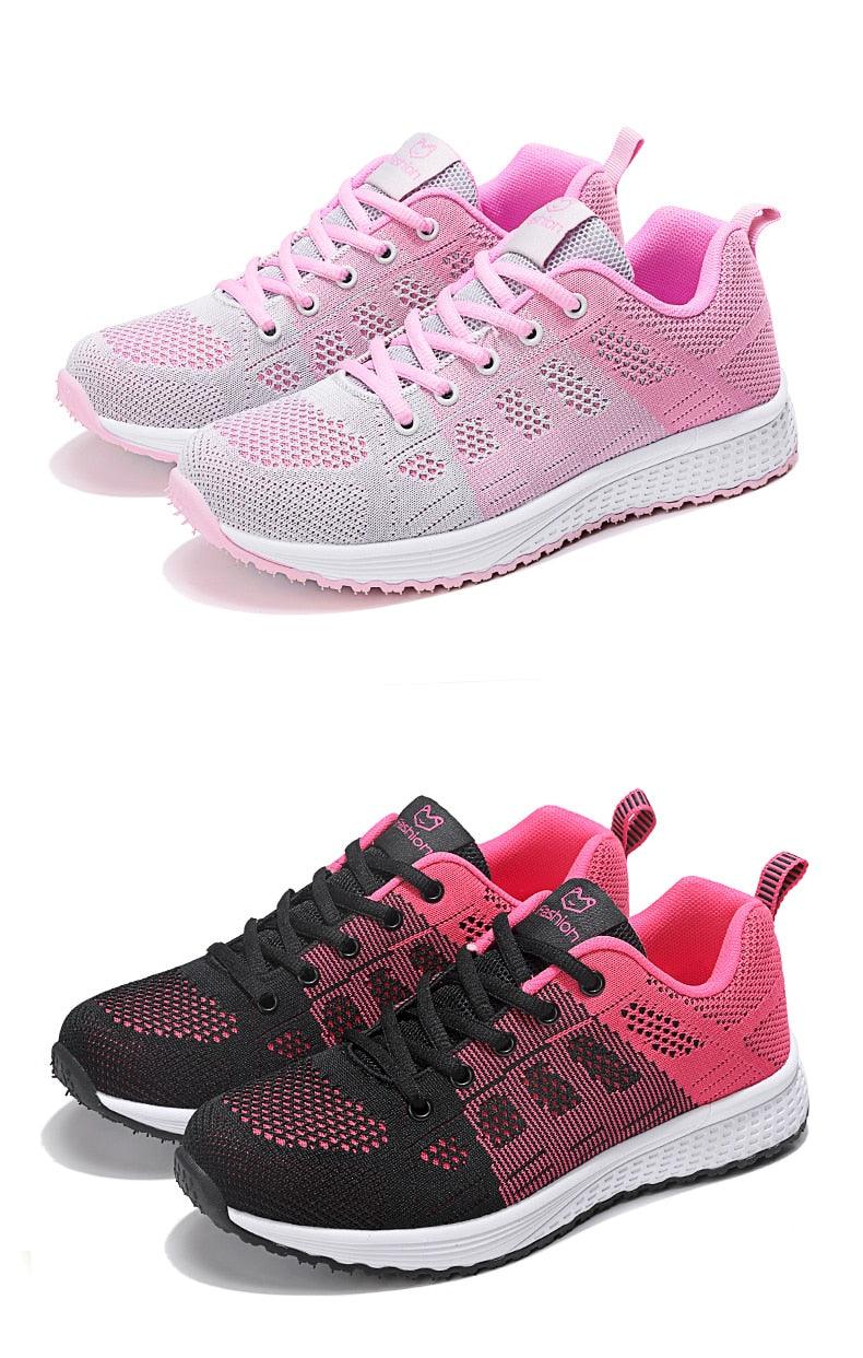 Womens sneakers in pink-gray and black-pink mesh; two colorways lace-up athletic shoes on Tampa Home & Garden Store