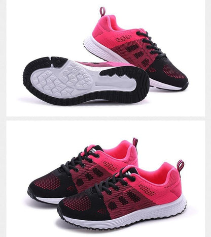 Womens pink-black mesh sneakers, breathable lace-up shoes with non-slip white sole on Tampa Home & Garden Store