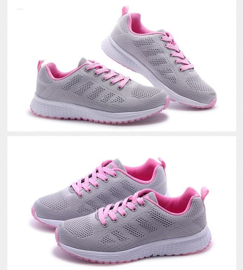 Stevvex women's sneakers pair gray mesh with pink laces breathable non-slip athletic shoes on Tampa Home & Garden Store