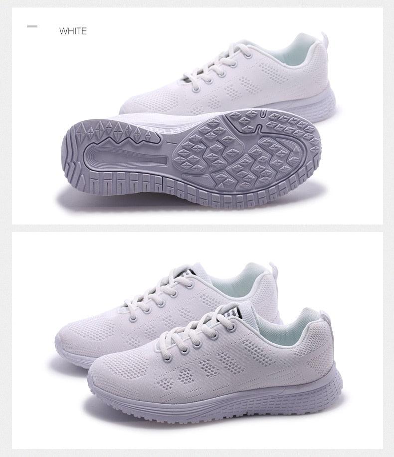 Stevvex white mesh sneakers with lace-up design, breathable lightweight pair on Tampa Home & Garden Store
