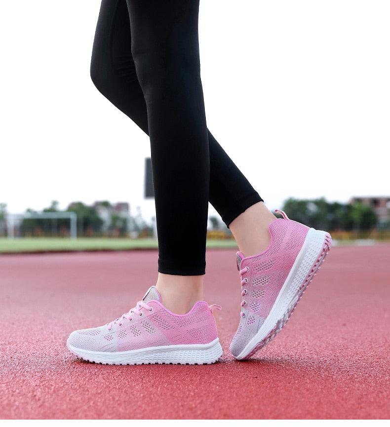 Stevvex women's pink mesh lace-up sneakers, breathable lightweight athletic shoes on Tampa Home & Garden Store