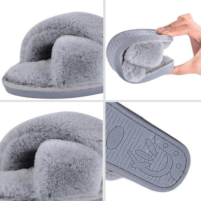 Fluffy Stevvex slippers for women gray faux fur slides with plush lining and non-slip sole on Tampa Home & Garden Store