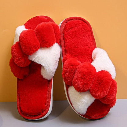 Slippers Stevvex red fluffy open-toe slides pair with plush fur for cozy indoor wear on Tampa Home & Garden Store