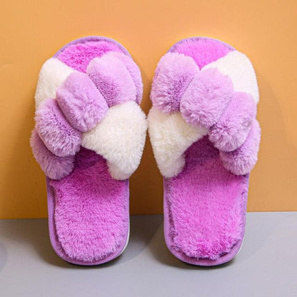Slippers pink purple multicolor plush faux fur open-toe indoor outdoor slides on Tampa Home & Garden Store