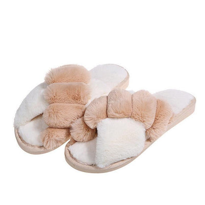 Slippers Stevvex fluffy faux fur open-toe slides cream non-slip indoor shoes on Tampa Home & Garden Store