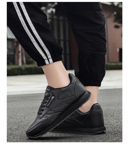 Stevvex black leather sneakers lace-up trainers with stitched panels for casual gym wear on Tampa Home & Garden Store