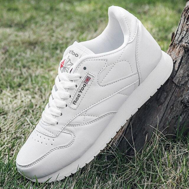 Stevvex white leather sneakers with lace-up closure and chunky sole on Tampa Home & Garden Store