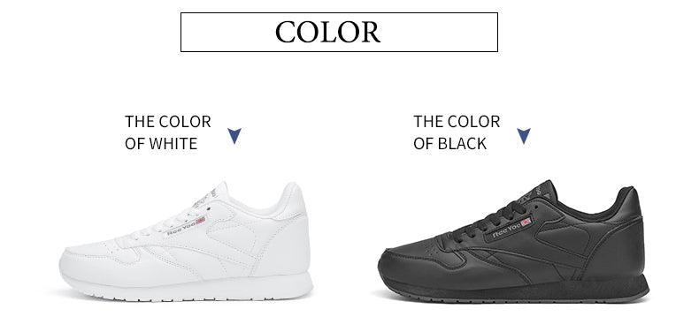 Stevvex sneakers white leather upper, black option shown, lace-up athletic casual running shoes on Tampa Home & Garden Store