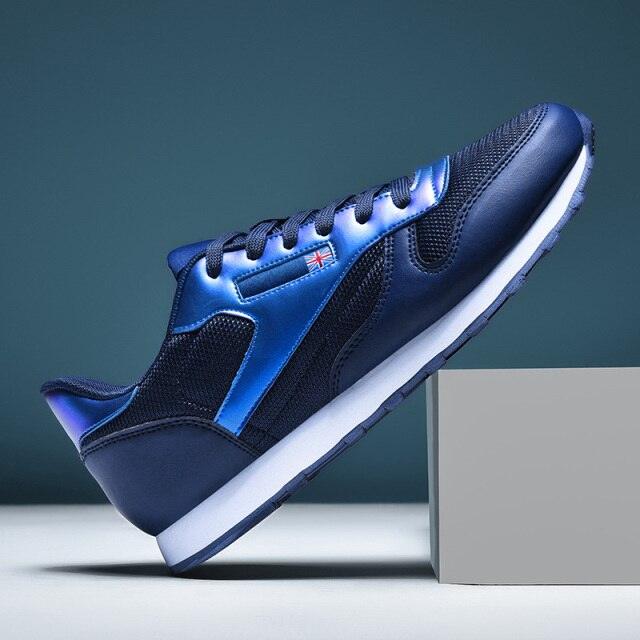 Stevvex blue leather mesh sneakers with lace-up, white sole casual trainers on Tampa Home & Garden Store