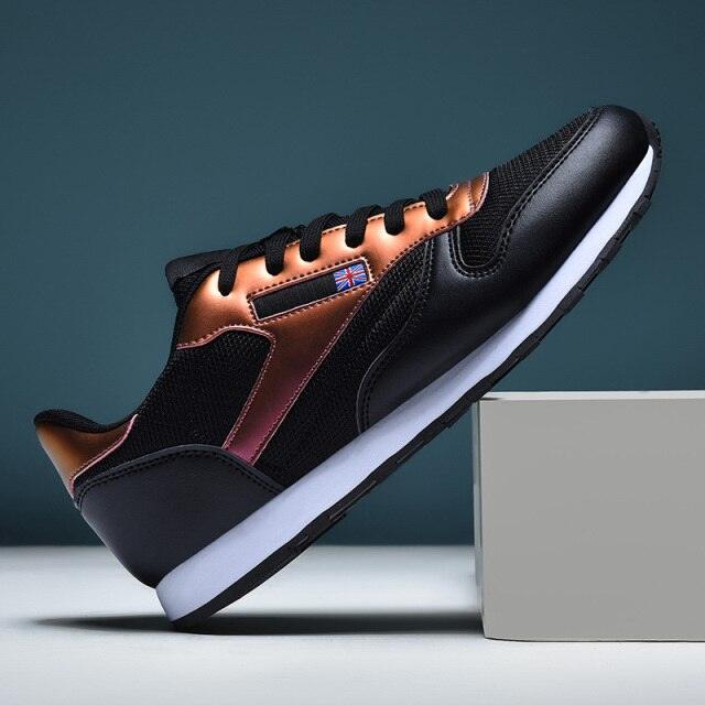 Sneakers black mesh upper with copper metallic panels, white sole, lace-up design on Tampa Home & Garden Store