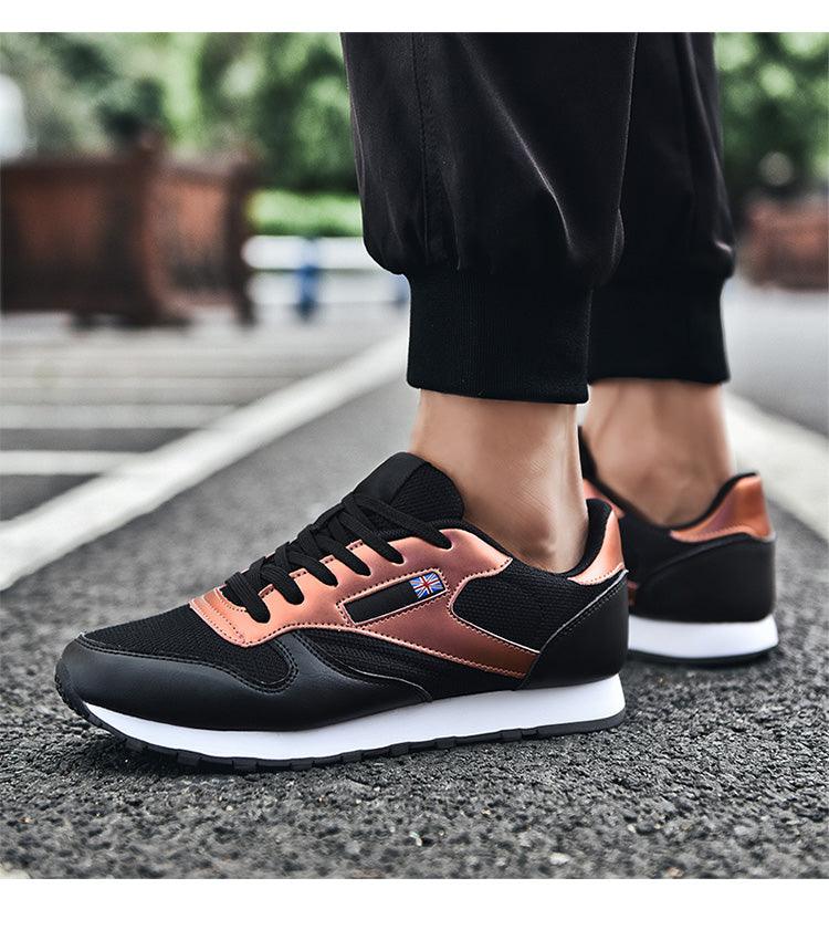 Stevvex women's sneakers in black mesh with copper metallic overlays and Union Jack on sole on Tampa Home & Garden Store