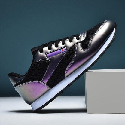 Stevvex sneakers black iridescent panel mesh lace-up with white sole on Tampa Home & Garden Store