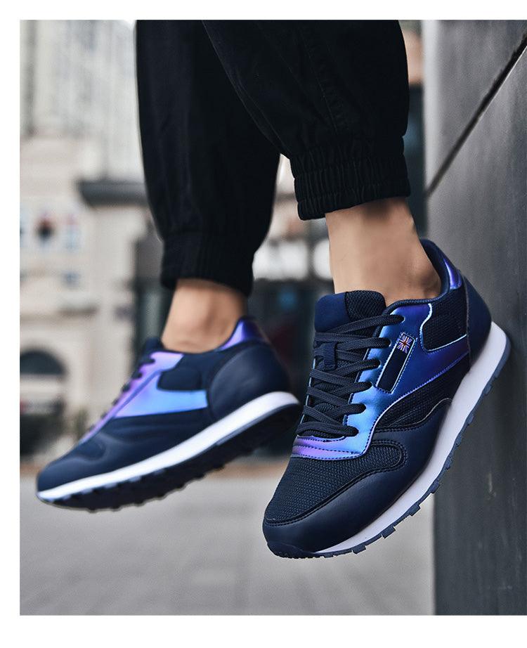 Stevvex sneakers navy blue with purple trim mesh upper lace-up athletic shoes for women pair on Tampa Home & Garden Store