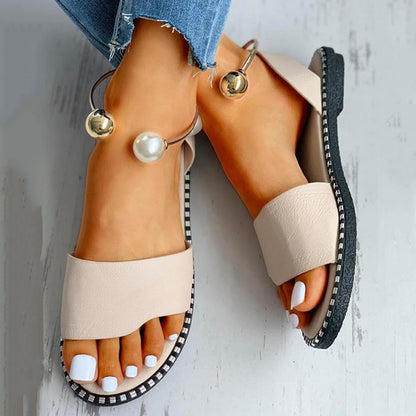 Sandals Stevvex white beige with pearl buckle, open toe, ankle strap, chunky non-slip sole on Tampa Home & Garden Store