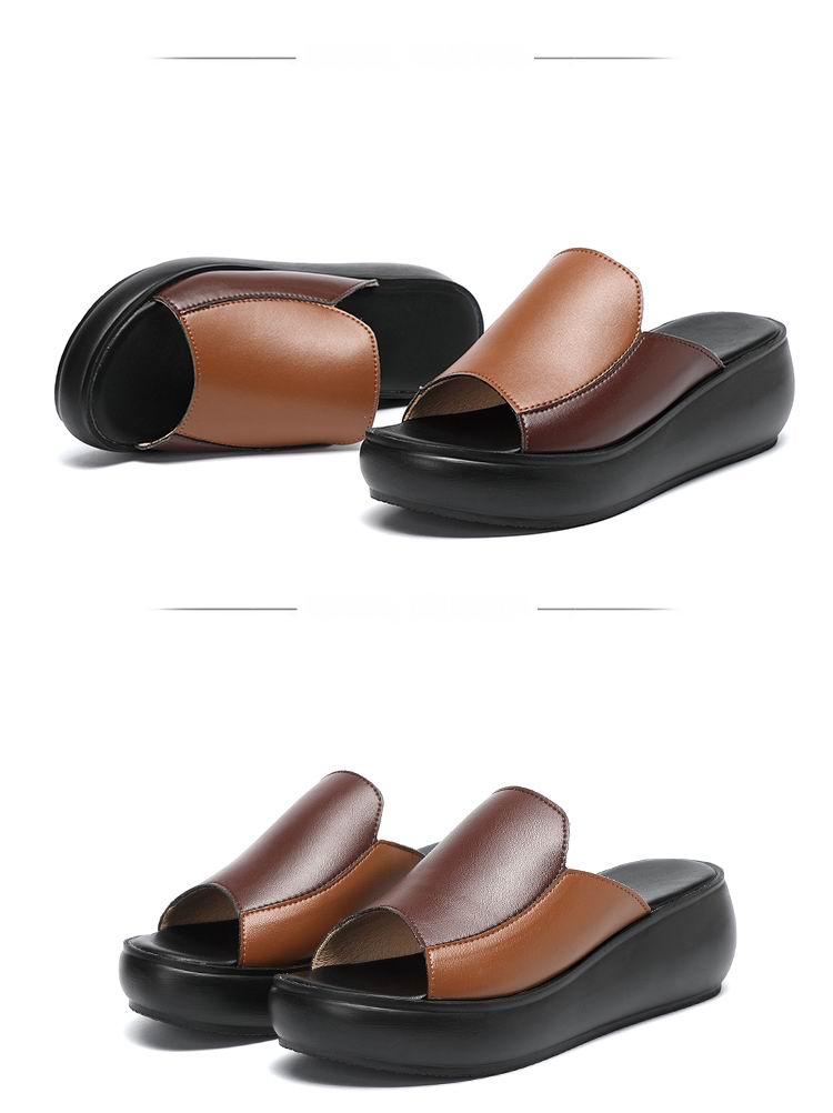 Stevvex two-tone brown leather platform sandals with slip-on open-toe wedge sole on Tampa Home & Garden Store