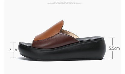 Stevvex leather platform sandals brown tan wedge slip-on breathable lightweight on Tampa Home & Garden Store
