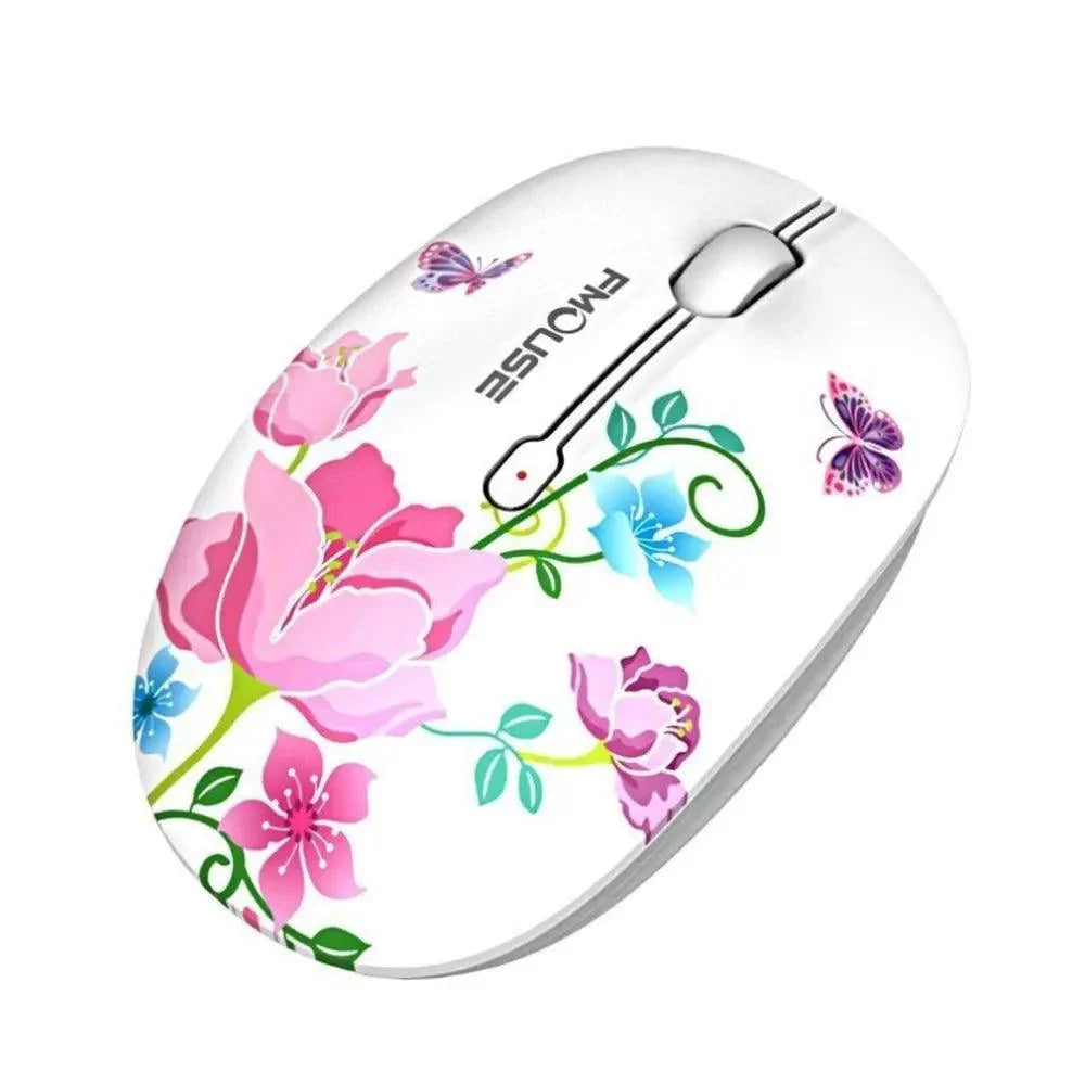 Stevvex wireless mouse with pink floral butterfly pattern design 2.4G 1600DPI on Tampa Home & Garden Store