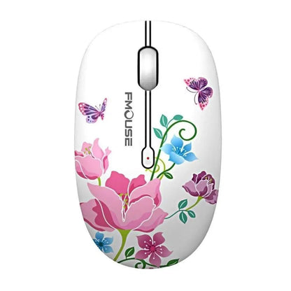 Stevvex wireless mouse floral white with pink purple flowers 2.4G optical slim design on Tampa Home & Garden Store