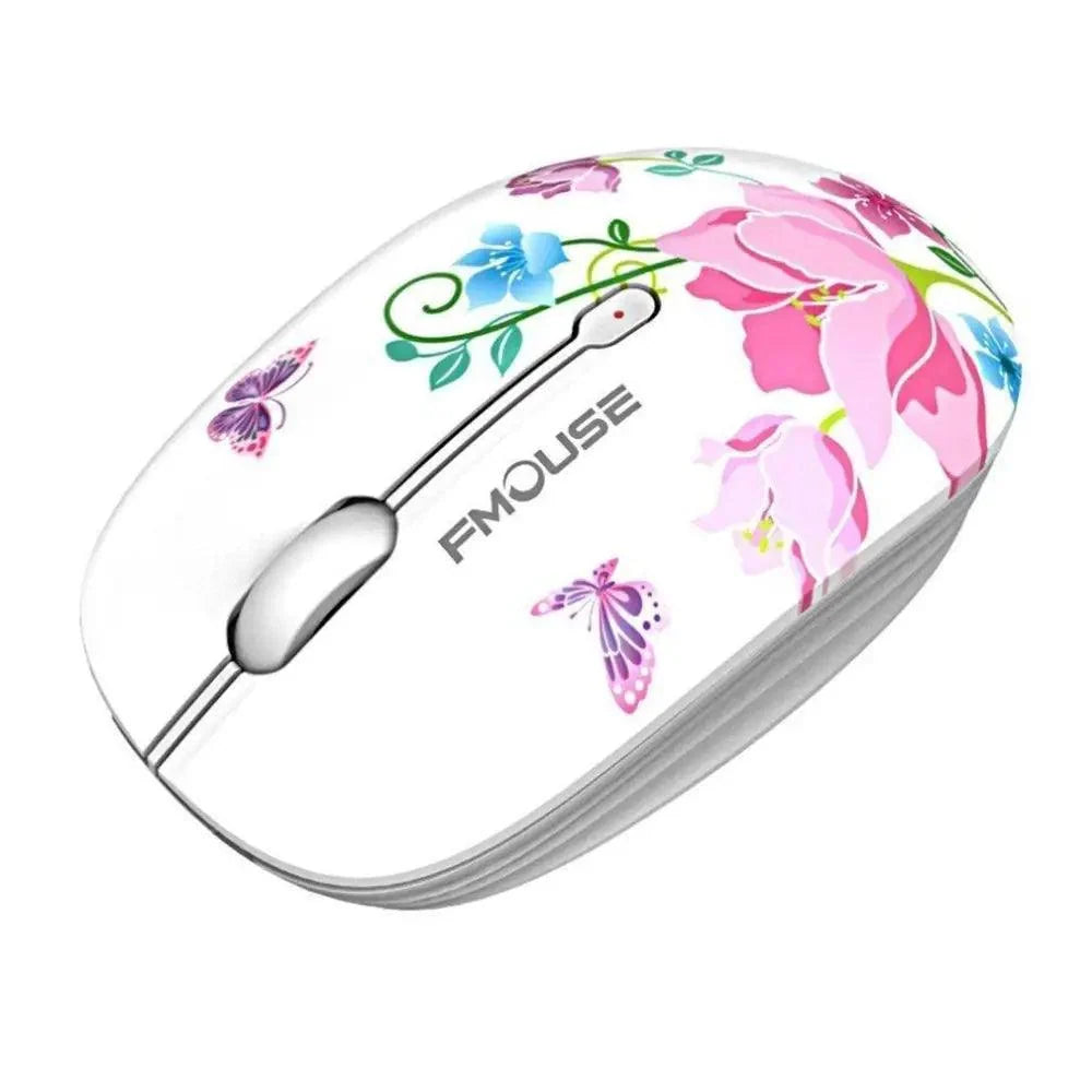 Stevvex Elegant Women 2.4G wireless mouse with white floral design, slim optical 1600DPI on Tampa Home & Garden Store
