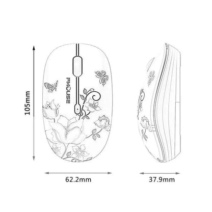 Elegant Women 2.4G Wireless Mouse by Stevvex, white floral slim optical, 1600DPI, super quiet on Tampa Home & Garden Store