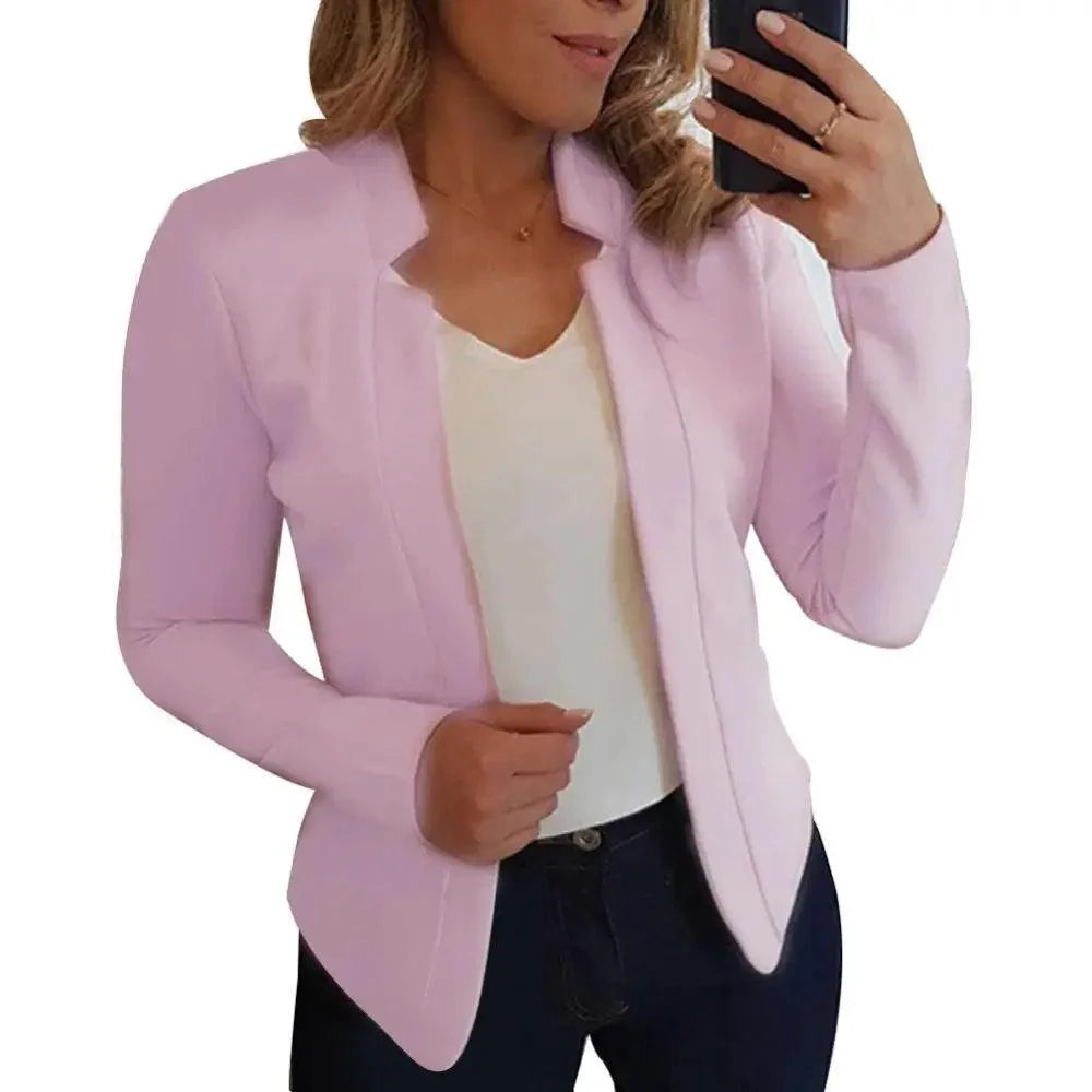 Stevvex elegant women blazer pale pink long sleeve open-front office jacket on Tampa Home & Garden Store