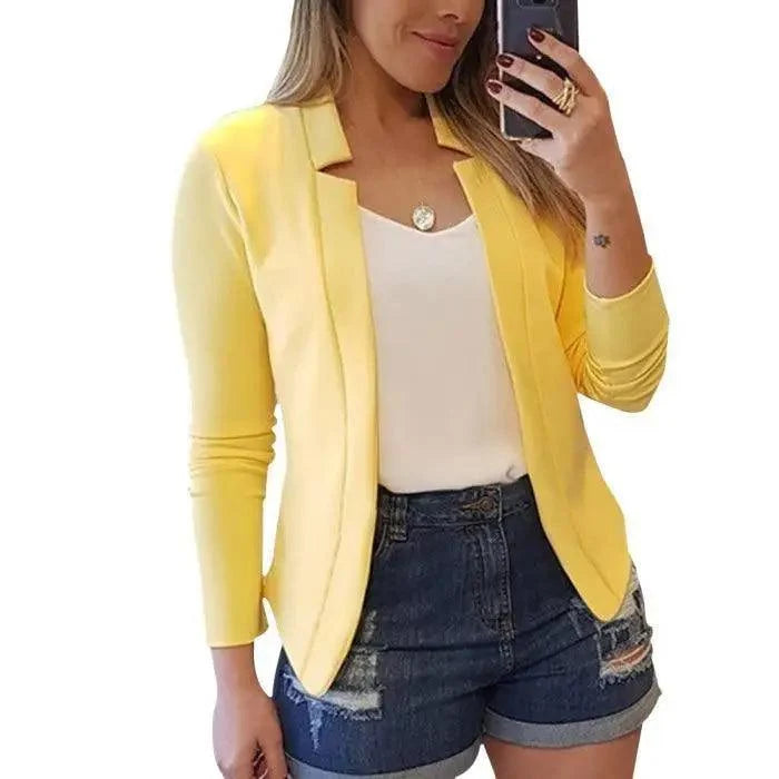 Elegant Women Blazer yellow long sleeve solid color office coat on Tampa Home & Garden Store