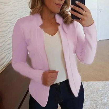 Stevvex pink women's blazer, long sleeves, solid color office coat on Tampa Home & Garden Store