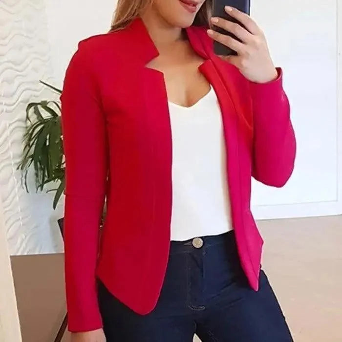 Stevvex red thin long sleeve blazer, solid color office coat on Tampa Home & Garden Store
