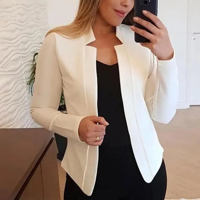 Stevvex white blazer with long sleeves, open-front office coat for women on Tampa Home & Garden Store
